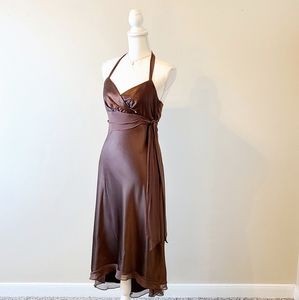 BCBGMaxAzria Chocolate Silk Dress & Earrings